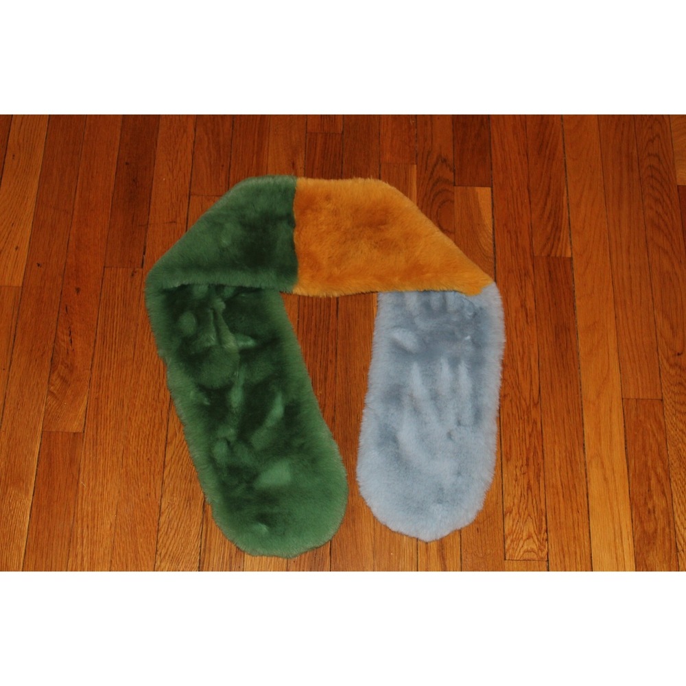 Echo New York- Plush Faux Fur Pull Through Scarf  Colorblock- Yellow Blue Green